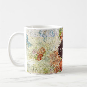 Vintage Distressed Flower Pattern Personalised Coffee Mug
