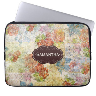 Vintage Distressed Flower Pattern Personalised Laptop Sleeve