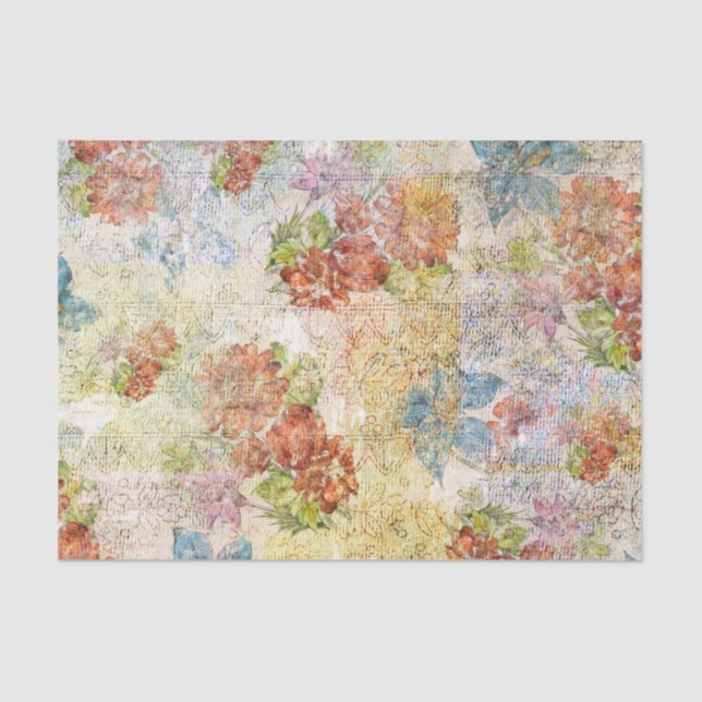 Vintage Distressed Flower Pattern Tissue Paper (Front)