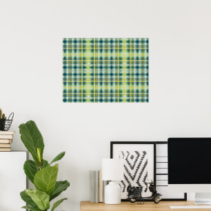 Vintage Distressed Green Orange Plaid Pattern Poster