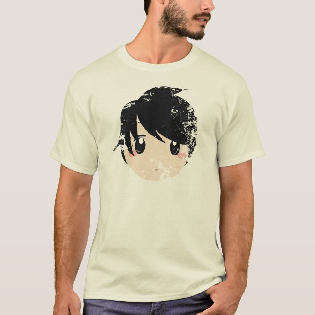 Vintage Distressed Japanese Anime Face Tee (Front)