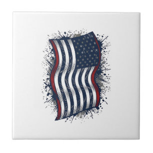 Vintage Distressed Patriotic Flag Shirt Design_1 Ceramic Tile