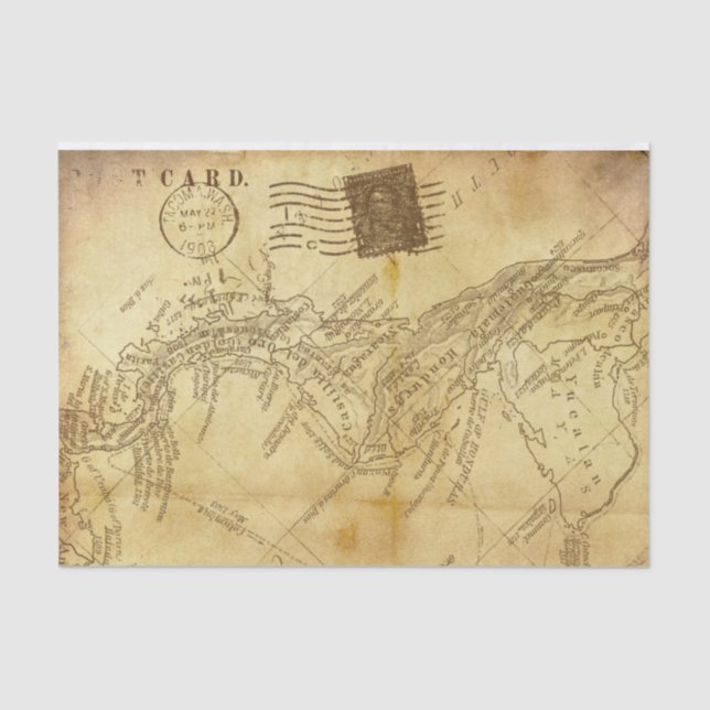 Vintage Distressed Postcard Map Antique Tissue Paper (Front)