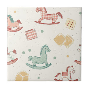 Vintage Distressed Rocking Horse Pattern (1) Ceramic Tile