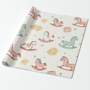 Vintage Distressed Rocking Horse Pattern (1) Wrapping Paper