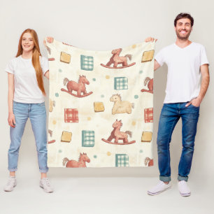 Vintage Distressed Rocking Horse Pattern (2) Fleece Blanket