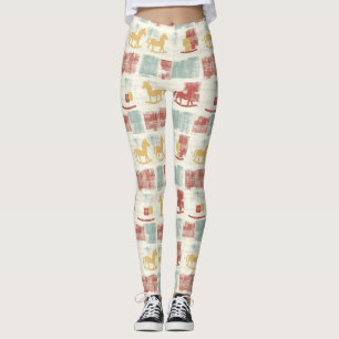 Vintage Distressed Rocking Horse Pattern (4) Leggings