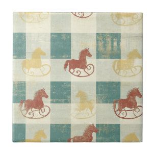 Vintage Distressed Rocking Horse Pattern (5) Ceramic Tile