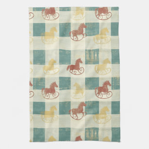 Vintage Distressed Rocking Horse Pattern (5) Tea Towel