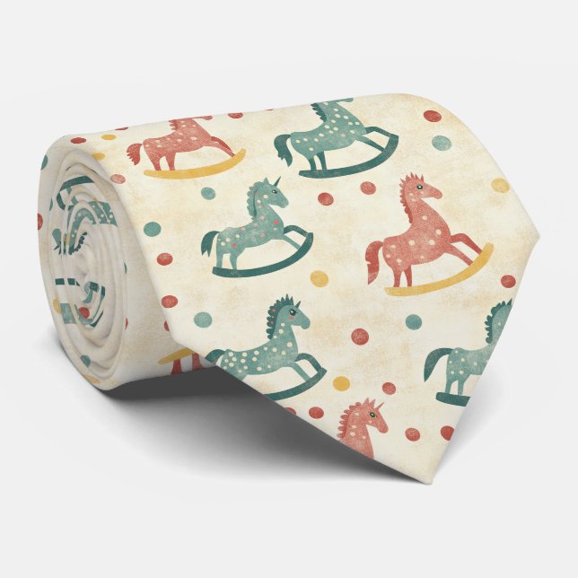 Vintage Distressed Rocking Horse Pattern (6) Tie (Rolled)