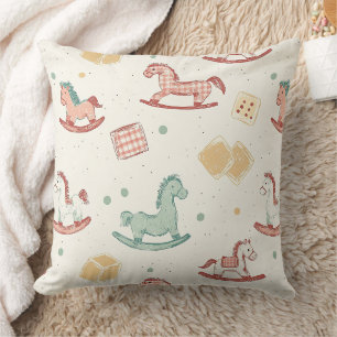 Vintage Distressed Rocking Horse Pattern Cushion