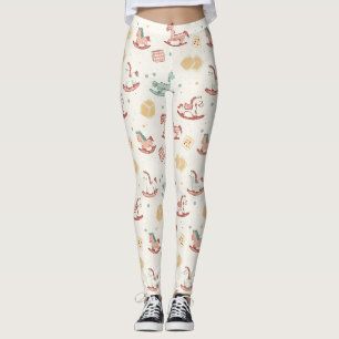 Vintage Distressed Rocking Horse Pattern Leggings