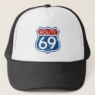 Vintage Distressed Route 69 Red White And Blue Trucker Hat