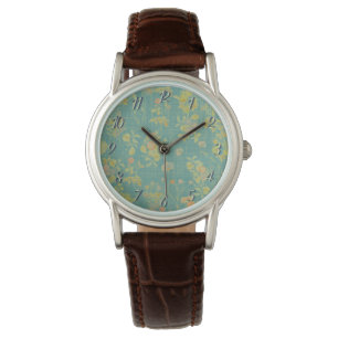 Vintage Distressed Teal Floral Pattern Watch