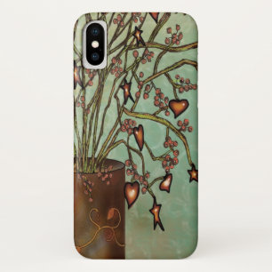 Vintage Distressed Tin Vase with Hearts Tree iPhone X Case