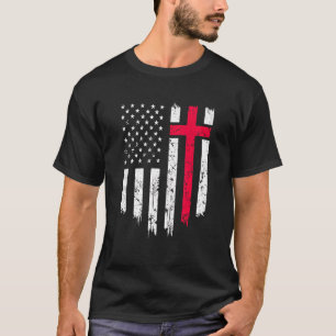 Vintage Distressed Usa Flag Cross Christian Faith T-Shirt