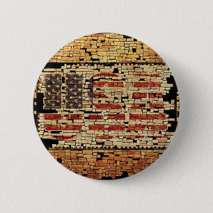Vintage distressed USA Letters and American Flag 6 Cm Round Badge