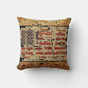 Vintage distressed USA Letters and American Flag Cushion