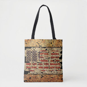 Vintage distressed USA Letters and American Flag Tote Bag