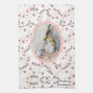 Vintage Ditsy Flower Miss Bunny Teatime Tea Towel