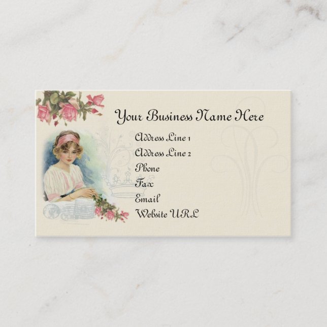 Vintage Diva & Roses Business Card (Front)