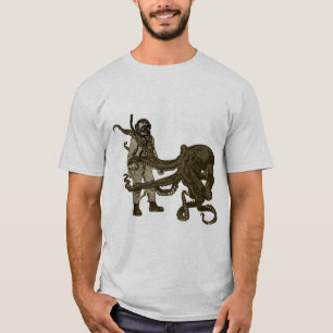 Vintage Diver with Diving Helmet and an Octopus T-Shirt