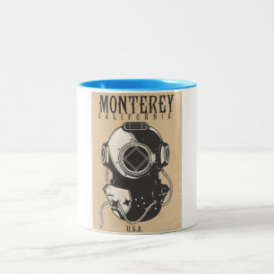 Vintage Diving poster to Monterey California USA Two-Tone Coffee Mug