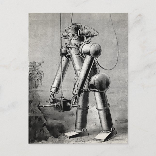Vintage Diving Suit Illustration Postcard (Front)