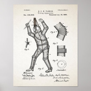 Vintage Diving Suit Patent 1881 Poster