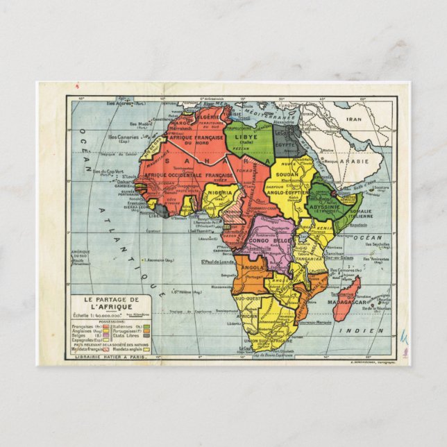 Vintage, Division of Africa, 1900, Map Postcard (Front)