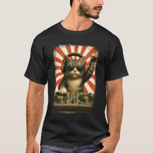 Vintage DJ Cat Disco Sound Tech Headphone Electro T-Shirt