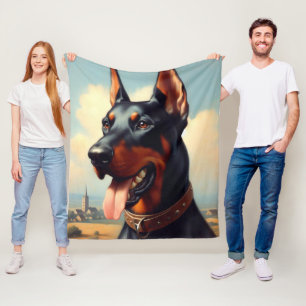 Vintage Doberman Painting Fleece Blanket