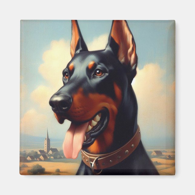 Vintage Doberman Painting Magnet (Front)