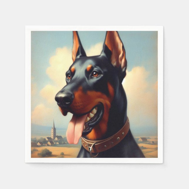 Vintage Doberman Painting Napkin (Front)