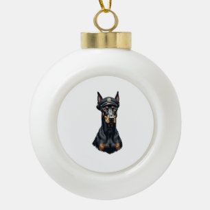 Vintage Doberman Police Dog Portrait Black and Whi Ceramic Ball Christmas Ornament