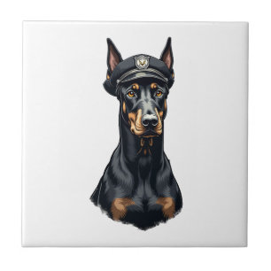 Vintage Doberman Police Dog Portrait Black and Whi Ceramic Tile
