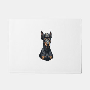 Vintage Doberman Police Dog Portrait Black and Whi Doormat