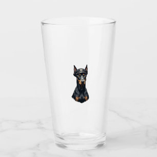 Vintage Doberman Police Dog Portrait Black and Whi Glass