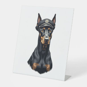 Vintage Doberman Police Dog Portrait Black and Whi Pedestal Sign