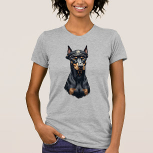 Vintage Doberman Police Dog Portrait Black and Whi T-Shirt