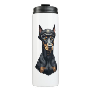 Vintage Doberman Police Dog Portrait Black and Whi Thermal Tumbler