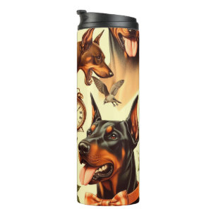 Vintage Doberman Seamless Illustration Thermal Tumbler