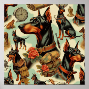 Vintage Doberman Seamless Painting Poster