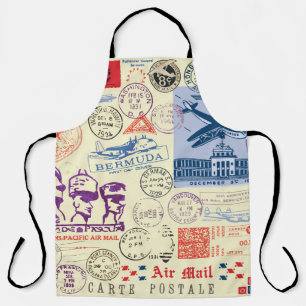 Vintage Document Stamp Decor Set Apron