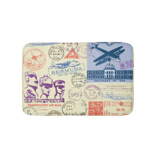 Vintage Document Stamp Decor Set Bath Mat