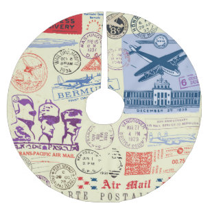 Vintage Document Stamp Decor Set Brushed Polyester Tree Skirt