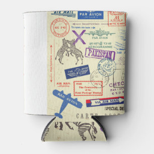 Vintage Document Stamp, Decor Set. Can Cooler