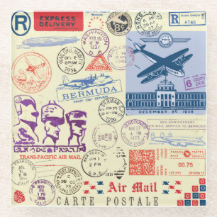 Vintage Document Stamp Decor Set Glass Coaster