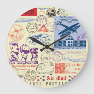 Vintage Document Stamp Decor Set Large Clock