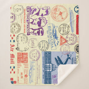 Vintage Document Stamp Decor Set Sherpa Blanket